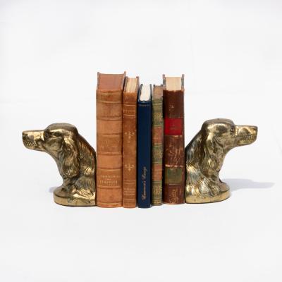 Pair of Brass Spaniel Head Bookends Mid 20th Century