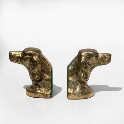 Pair of Brass Spaniel Head Bookends Mid 20th Century