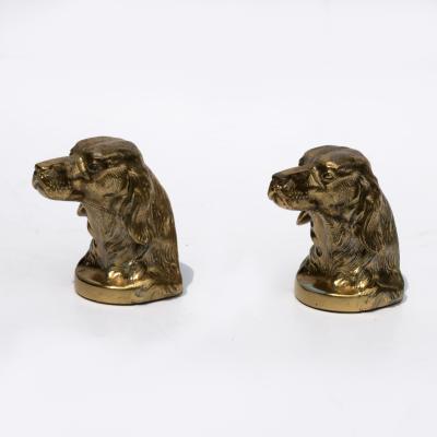 Pair of Brass Spaniel Head Bookends Mid 20th Century