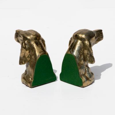 Pair of Brass Spaniel Head Bookends Mid 20th Century