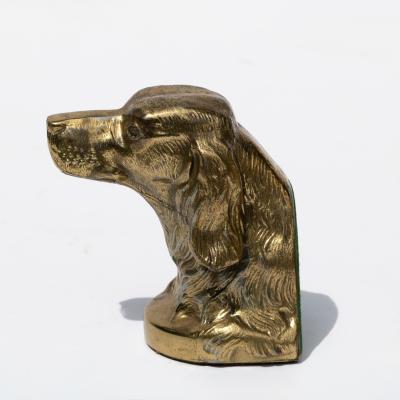 Pair of Brass Spaniel Head Bookends Mid 20th Century