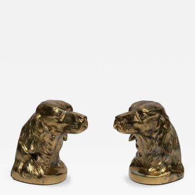 Pair of Brass Spaniel Head Bookends Mid 20th Century