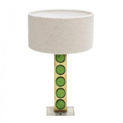 Pair of Brass Table Lamps with Green Murano Glass Italy