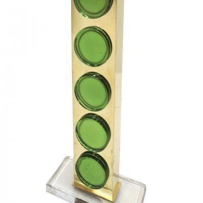 Pair of Brass Table Lamps with Green Murano Glass Italy