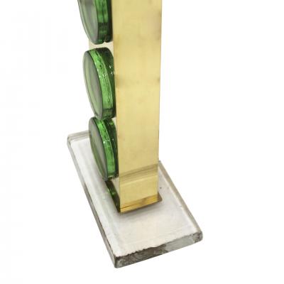 Pair of Brass Table Lamps with Green Murano Glass Italy