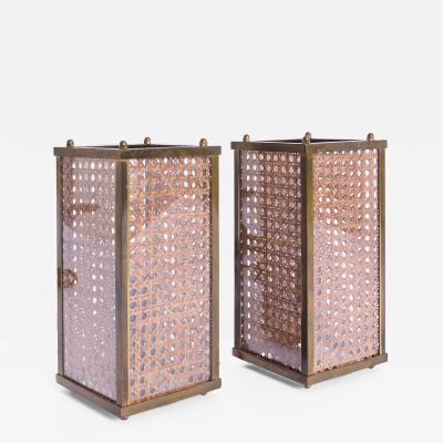Pair of Brass and Cane Table Lamps