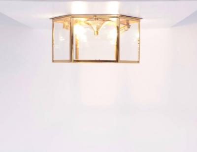 Pair of Brass and Glass Flush Mounts or Light Fixture from a German Library