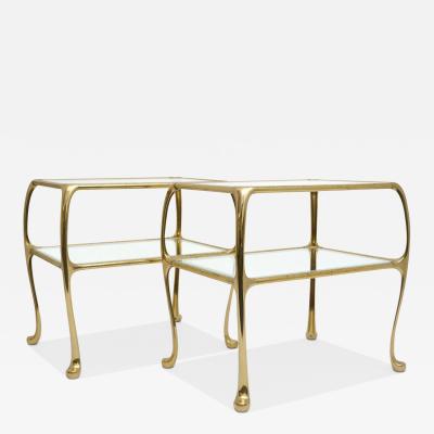 Pair of Brass and Glass Two Tiered Side Tables