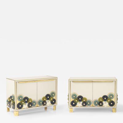 Pair of Brass and Ivory Murano Glass with Glass Discs Sideboards Italy 2023