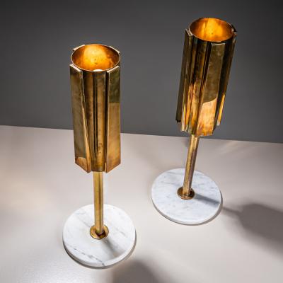 Pair of Brass and Marble Table Lamps Probably Italy 1960s 70s