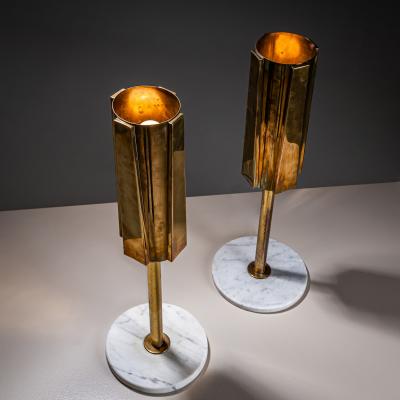 Pair of Brass and Marble Table Lamps Probably Italy 1960s 70s