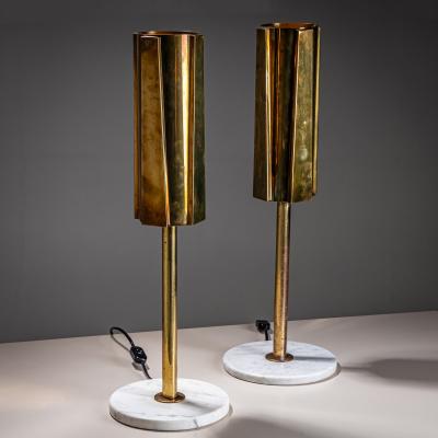 Pair of Brass and Marble Table Lamps Probably Italy 1960s 70s