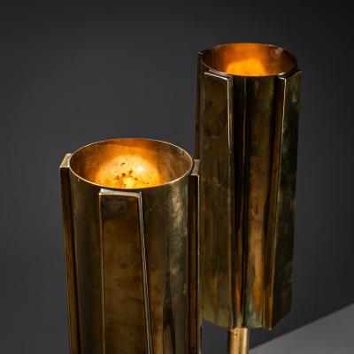 Pair of Brass and Marble Table Lamps Probably Italy 1960s 70s
