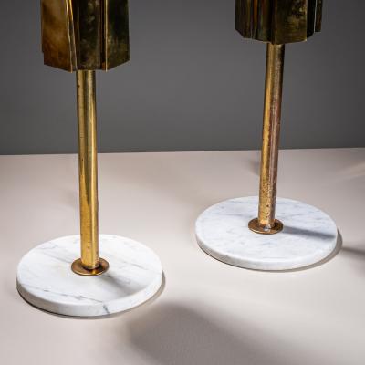 Pair of Brass and Marble Table Lamps Probably Italy 1960s 70s