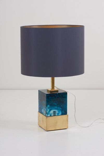 Pair of Brass and Murano Glass Cube Table Lamps