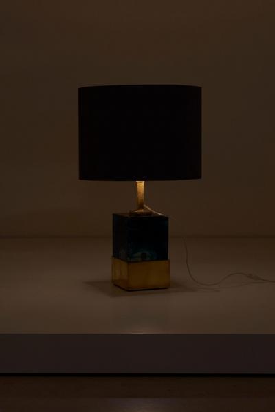 Pair of Brass and Murano Glass Cube Table Lamps