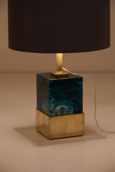Pair of Brass and Murano Glass Cube Table Lamps