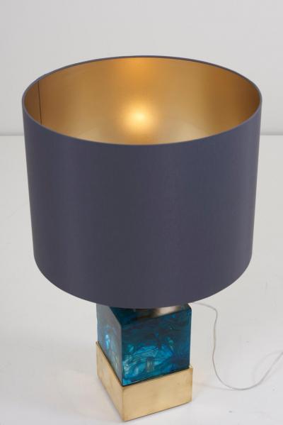 Pair of Brass and Murano Glass Cube Table Lamps