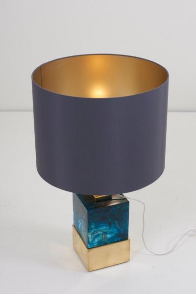 Pair of Brass and Murano Glass Cube Table Lamps
