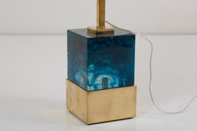 Pair of Brass and Murano Glass Cube Table Lamps