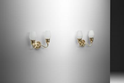 Pair of Brass and Opal Wall Lamps Denmark ca 1950s