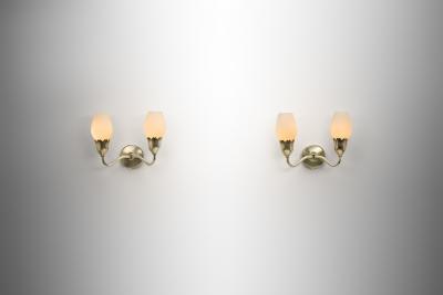 Pair of Brass and Opal Wall Lamps Denmark ca 1950s