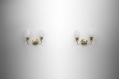 Pair of Brass and Opal Wall Lamps Denmark ca 1950s