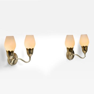 Pair of Brass and Opal Wall Lamps Denmark ca 1950s