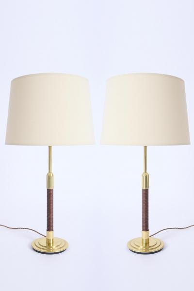 Pair of Brass and Rattan Table Lamps