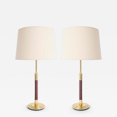 Pair of Brass and Rattan Table Lamps
