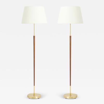 Pair of Brass and Walnut Floor Lamps