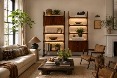 Pair of Brazilian Modern Adjustable Bookshelves with Cabinets in Rosewood