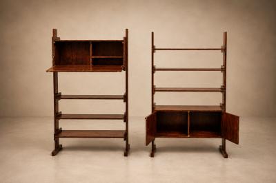 Pair of Brazilian Modern Adjustable Bookshelves with Cabinets in Rosewood