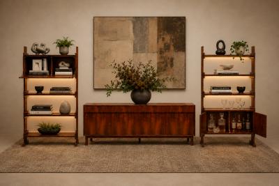Pair of Brazilian Modern Adjustable Bookshelves with Cabinets in Rosewood