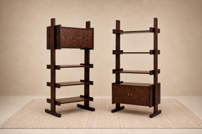 Pair of Brazilian Modern Adjustable Bookshelves with Cabinets in Rosewood