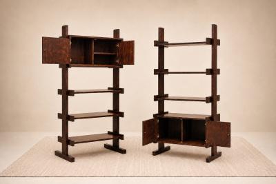Pair of Brazilian Modern Adjustable Bookshelves with Cabinets in Rosewood