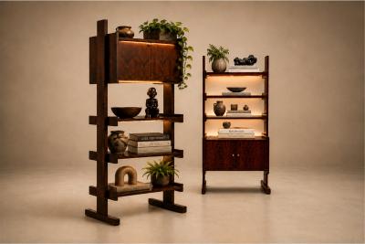 Pair of Brazilian Modern Adjustable Bookshelves with Cabinets in Rosewood