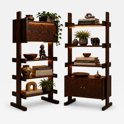 Pair of Brazilian Modern Adjustable Bookshelves with Cabinets in Rosewood