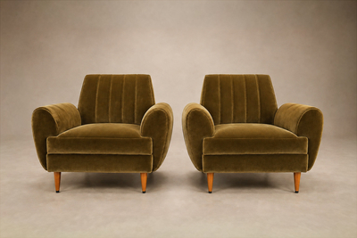 Pair of Brazilian Modern Armchairs in Pau Marfim and Olive Mohair Brazil 1960s