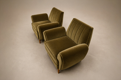 Pair of Brazilian Modern Armchairs in Pau Marfim and Olive Mohair Brazil 1960s