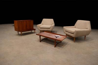 Pair of Brazilian Modern Cavi na Wood Lounge Chairs Brazil 1950s