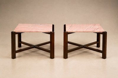 Pair of Brazilian Modern Side Tables in Rosewood and Pink Granite Brazil 1960s