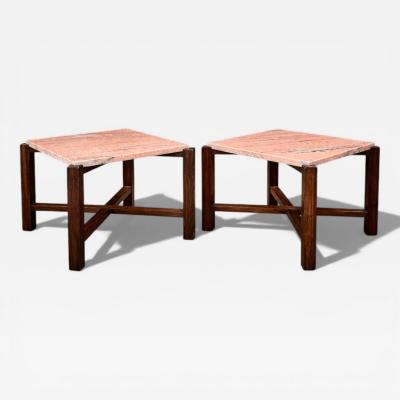 Pair of Brazilian Rosewood Pink Granite Side Tables Brazil 1960s Lot 675A