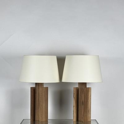 Pair of Brazilian Tigerwood Lamps with Custom Paper Shades
