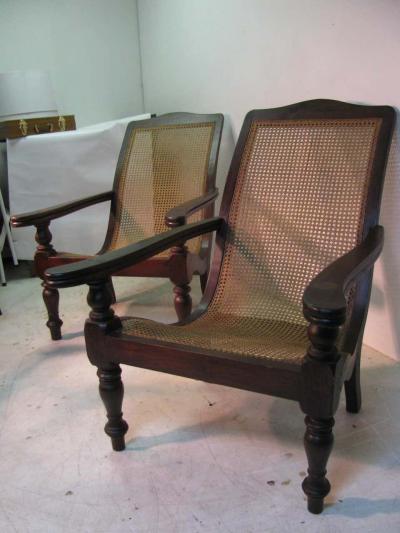 Pair of British Colonial Midcentury Plantation Lounge Chairs