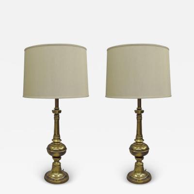 Pair of British Mid Century Modern Neoclassical Brass Baluster Table Lamps
