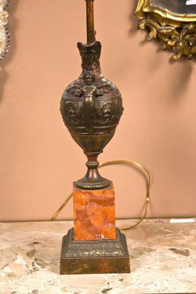 Pair of Bronze Ewers Mounted as Lamps