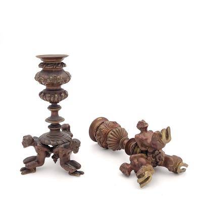 Pair of Bronze French Baroque Style Candlesticks with Satyrs 19th Century