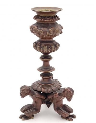 Pair of Bronze French Baroque Style Candlesticks with Satyrs 19th Century