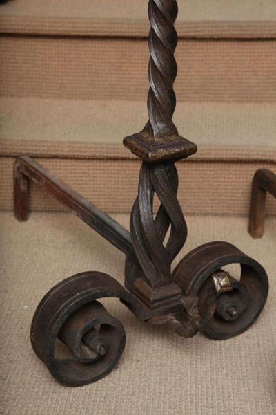 Pair of Bronze Inlaid Arts Crafts Andirons